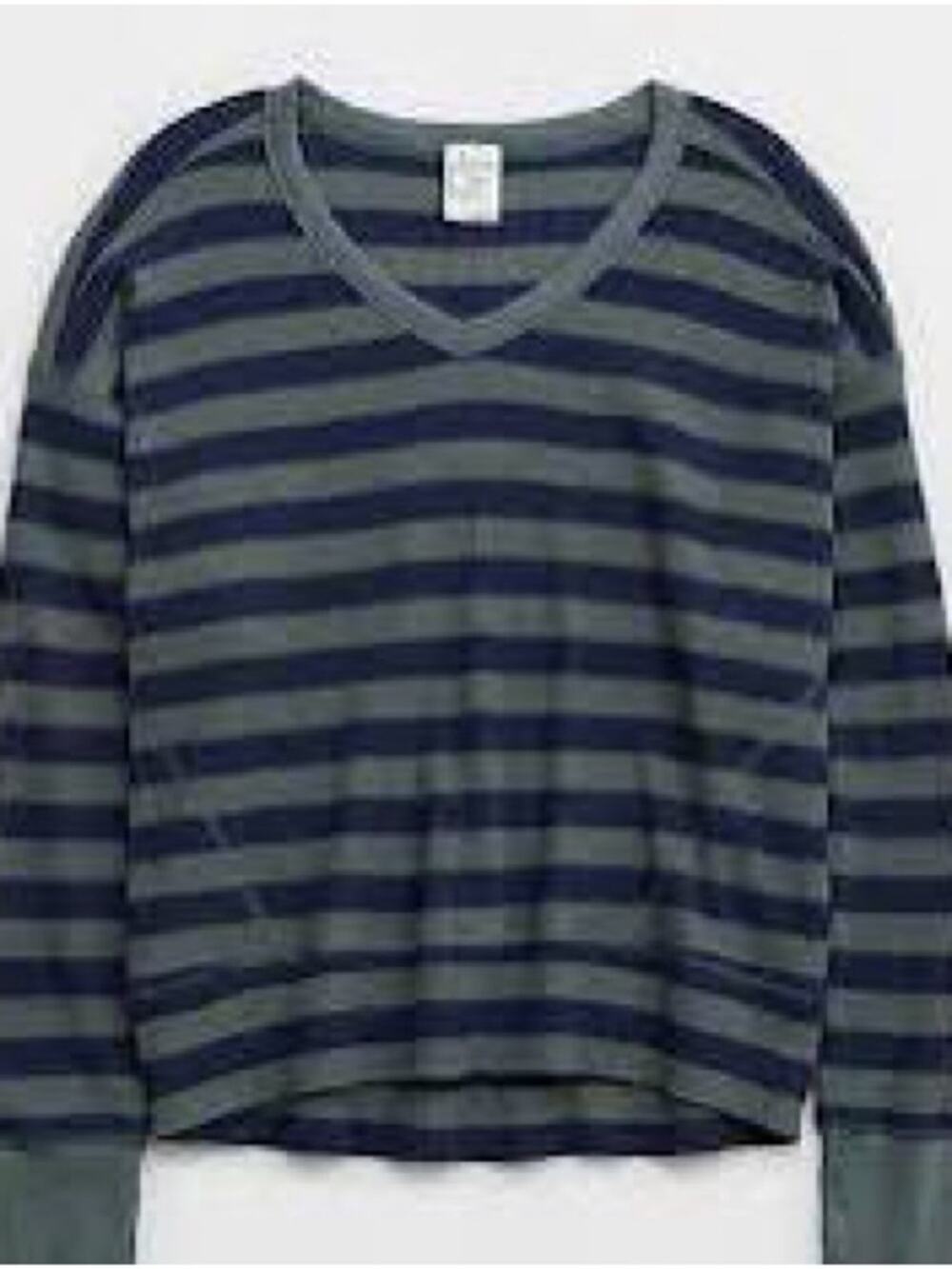 aerie vneck waffle knit blue and green striped  Sweatshirt size m